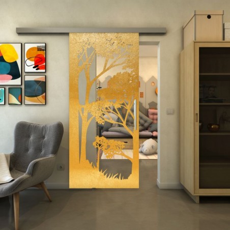 Glasschiebetür SLIM-LINE - Fineprint Model 110 Gold auf Klarglas