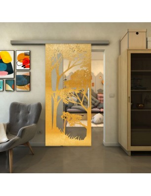 Glasschiebetür SLIM-LINE - Fineprint Model 110 Gold auf Klarglas