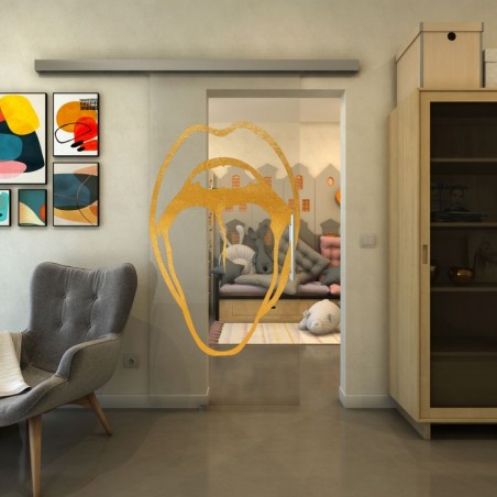 Glasschiebetür SLIM-LINE - Fineprint Model 111 Gold auf Klarglas