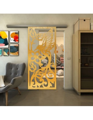 Glasschiebetür SLIM-LINE - Fineprint Model 112 Gold auf Klarglas
