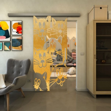 Glasschiebetür SLIM-LINE - Fineprint Model 115 Gold auf Klarglas