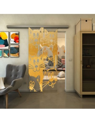 Glasschiebetür SLIM-LINE - Fineprint Model 115 Gold auf Klarglas