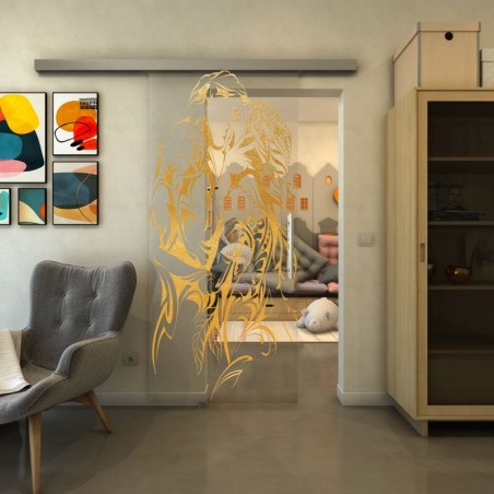 Glasschiebetür SLIM-LINE - Fineprint Model 116 Gold auf Klarglas