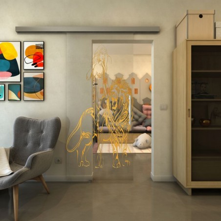 Glasschiebetür SLIM-LINE - Fineprint Model 117 Gold auf Klarglas