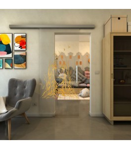 Glasschiebetür SLIM-LINE - Fineprint Model 119 Gold auf Klarglas