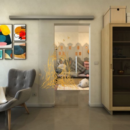 Glasschiebetür SLIM-LINE - Fineprint Model 119 Gold auf Klarglas