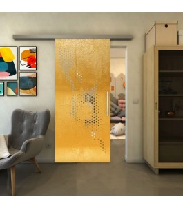 Glasschiebetür SLIM-LINE - Fineprint Model 120 Gold auf Klarglas