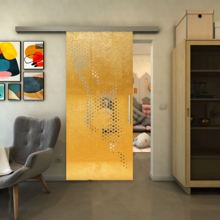 Glasschiebetür SLIM-LINE - Fineprint Model 120 Gold auf Klarglas