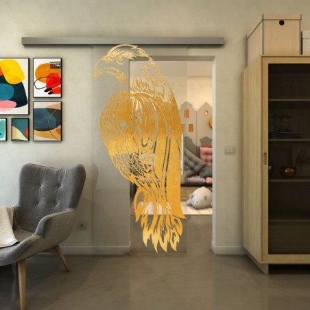 Glasschiebetür SLIM-LINE - Fineprint Model 122 Gold auf Klarglas
