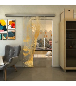 Glasschiebetür SLIM-LINE - Fineprint Model 123 Gold auf Klarglas