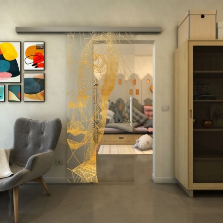 Glasschiebetür SLIM-LINE - Fineprint Model 123 Gold auf Klarglas