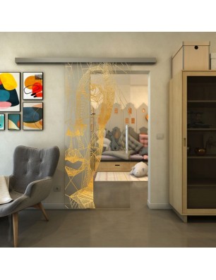 Glasschiebetür SLIM-LINE - Fineprint Model 123 Gold auf Klarglas