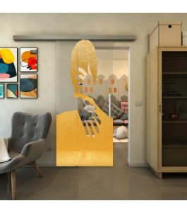 Glasschiebetür SLIM-LINE - Fineprint Model 124 Gold auf Klarglas