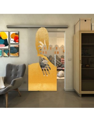 Glasschiebetür SLIM-LINE - Fineprint Model 124 Gold auf Klarglas