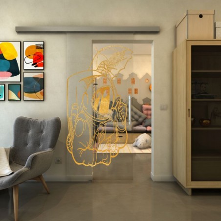 Glasschiebetür SLIM-LINE - Fineprint Model 126 Gold auf Klarglas