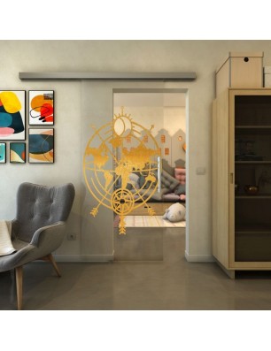 Glasschiebetür SLIM-LINE - Fineprint Model 127 Gold auf Klarglas