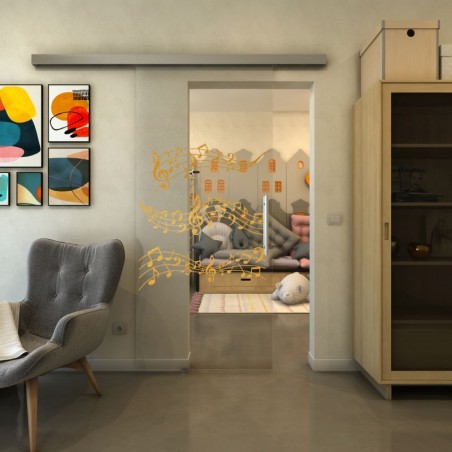 Glasschiebetür SLIM-LINE - Fineprint Model 128 Gold auf Klarglas