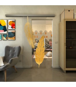 Glasschiebetür SLIM-LINE - Fineprint Model 129 Gold auf Klarglas
