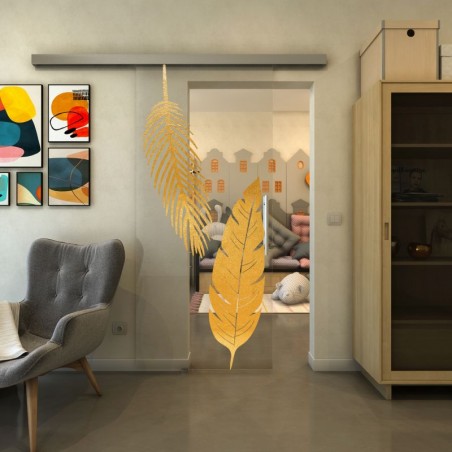 Glasschiebetür SLIM-LINE - Fineprint Model 129 Gold auf Klarglas