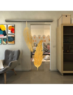 Glasschiebetür SLIM-LINE - Fineprint Model 129 Gold auf Klarglas