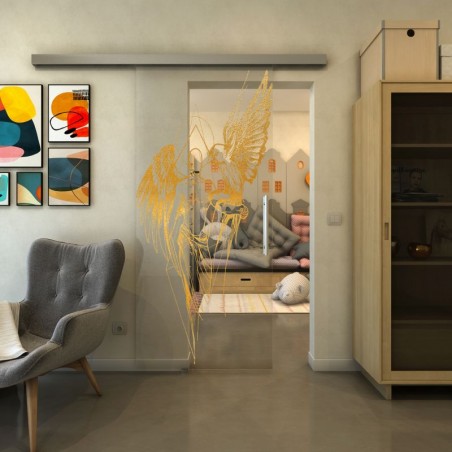 Glasschiebetür SLIM-LINE - Fineprint Model 131 Gold auf Klarglas