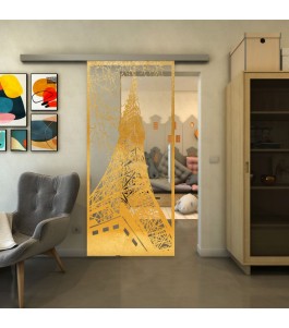 Glasschiebetür SLIM-LINE - Fineprint Model 132 Gold auf Klarglas