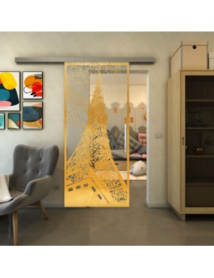 Glasschiebetür SLIM-LINE - Fineprint Model 132 Gold auf Klarglas