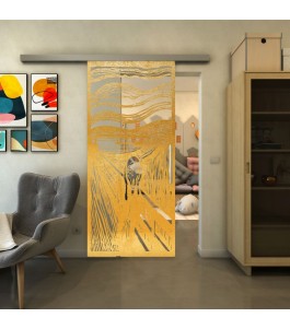 Glasschiebetür SLIM-LINE - Fineprint Model 133 Gold auf Klarglas