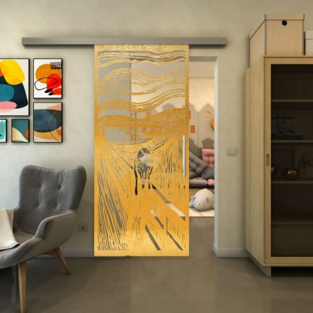 Glasschiebetür SLIM-LINE - Fineprint Model 133 Gold auf Klarglas