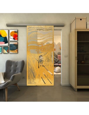 Glasschiebetür SLIM-LINE - Fineprint Model 133 Gold auf Klarglas
