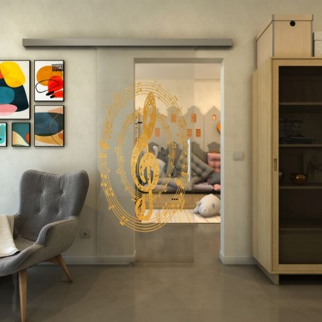 Glasschiebetür SLIM-LINE - Fineprint Model 134 Gold auf Klarglas