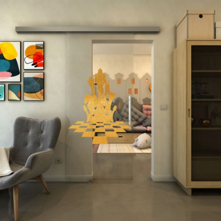 Glasschiebetür SLIM-LINE - Fineprint Model 136 Gold auf Klarglas