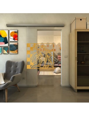 Glasschiebetür SLIM-LINE - Fineprint Model 137 Gold auf Klarglas