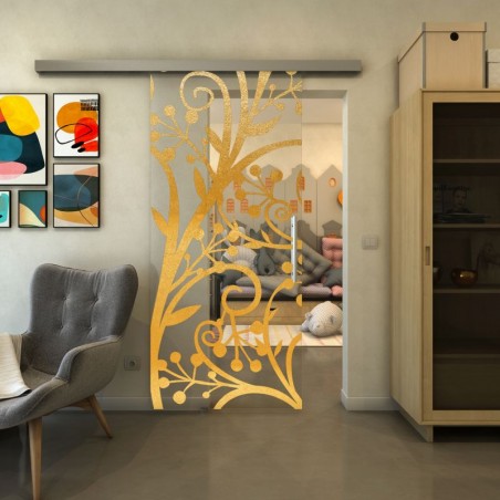 Glasschiebetür SLIM-LINE - Fineprint Model 146 Gold auf Klarglas