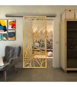 Glasschiebetür SLIM-LINE - Fineprint Model 148 Gold auf Klarglas