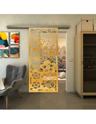 Glasschiebetür SLIM-LINE - Fineprint Model 149 Gold auf Klarglas