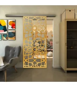 Glasschiebetür SLIM-LINE - Fineprint Model 150 Gold auf Klarglas