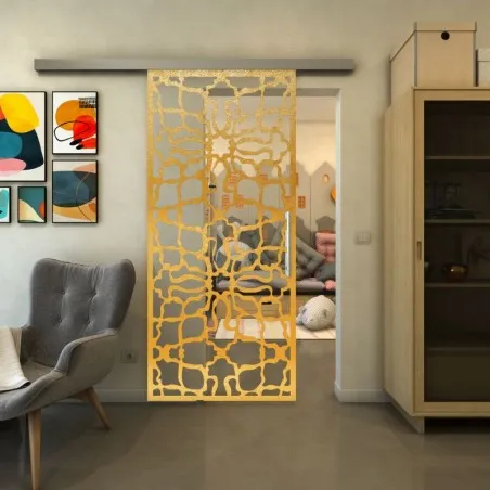 Glasschiebetür SLIM-LINE - Fineprint Model 150 Gold auf Klarglas