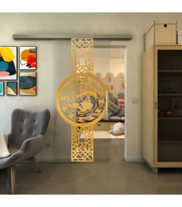 Glasschiebetür SLIM-LINE - Fineprint Model 151 Gold auf Klarglas