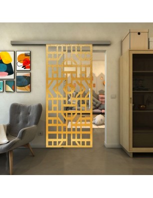 Glasschiebetür SLIM-LINE - Fineprint Model 152 Gold auf Klarglas