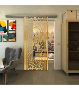 Glasschiebetür SLIM-LINE - Fineprint Model 154 Gold auf Klarglas