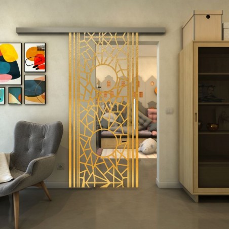 Glasschiebetür SLIM-LINE - Fineprint Model 154 Gold auf Klarglas