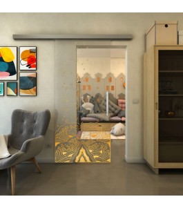 Glasschiebetür SLIM-LINE - Fineprint Model 155 Gold auf Klarglas