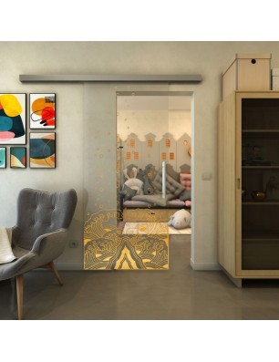 Glasschiebetür SLIM-LINE - Fineprint Model 155 Gold auf Klarglas