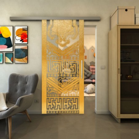 Glasschiebetür SLIM-LINE - Fineprint Model 156 Gold auf Klarglas