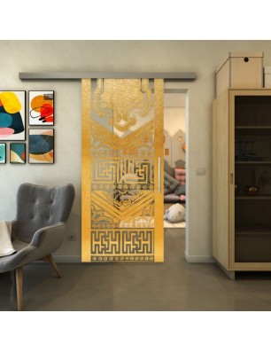 Glasschiebetür SLIM-LINE - Fineprint Model 156 Gold auf Klarglas