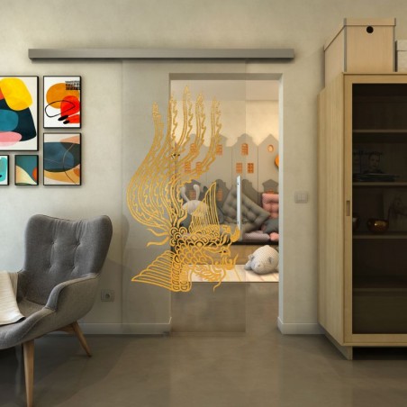 Glasschiebetür SLIM-LINE - Fineprint Model 157 Gold auf Klarglas