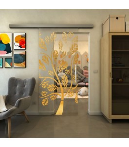 Glasschiebetür SLIM-LINE - Fineprint Model 159 Gold auf Klarglas