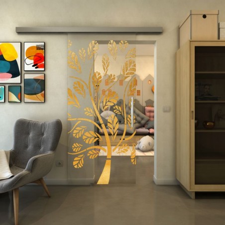 Glasschiebetür SLIM-LINE - Fineprint Model 159 Gold auf Klarglas