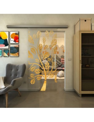 Glasschiebetür SLIM-LINE - Fineprint Model 159 Gold auf Klarglas